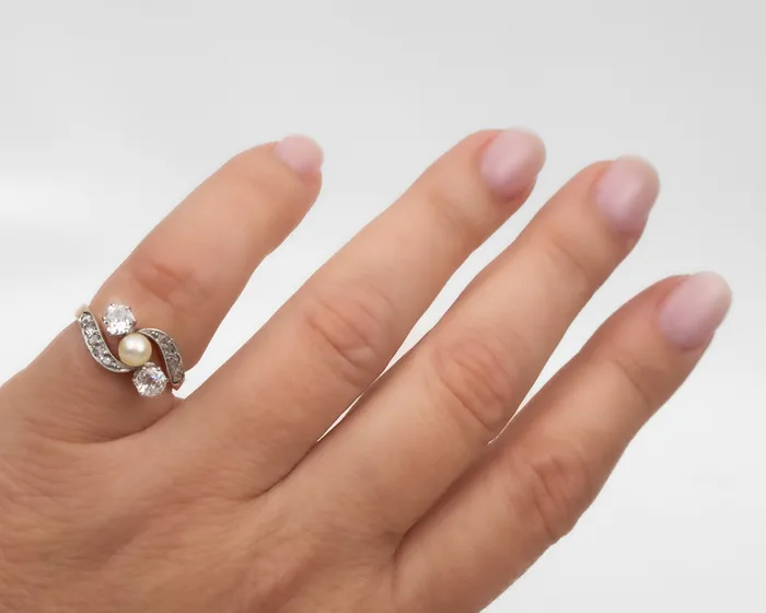 Rings Edwardian Diamond Pearl Bypass Ring Isadoras A