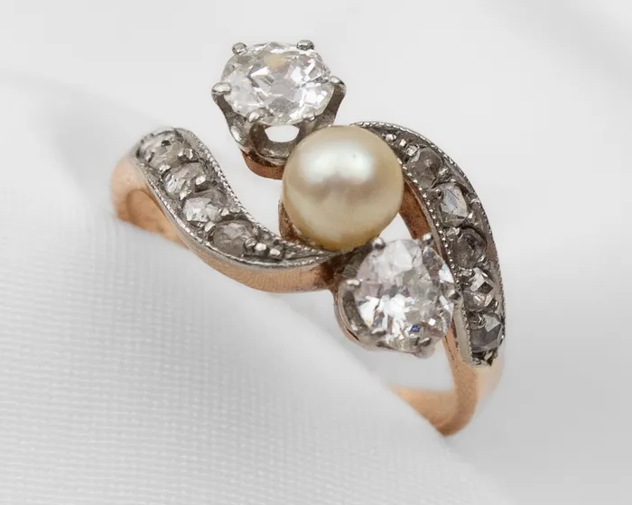 Rings Edwardian Diamond Pearl Bypass Ring Isadoras A