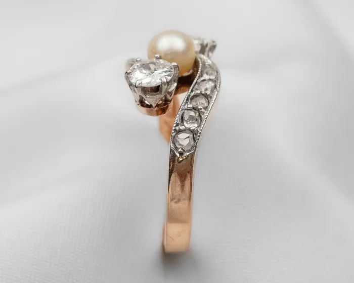 Rings Edwardian Diamond Pearl Bypass Ring Isadoras A