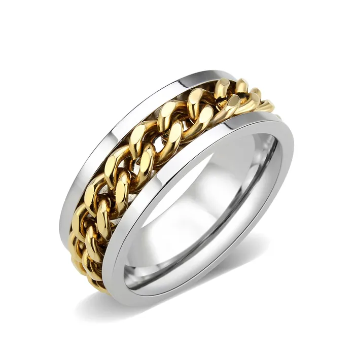 Rings Green CJ3915 Wholesale Mens Stainless Steel Two Tone IP Gold Chainlink Ring Rings Green CJ3915 Wholesale Mens Stainless Steel Two Tone IP Gold Chainlink Ring