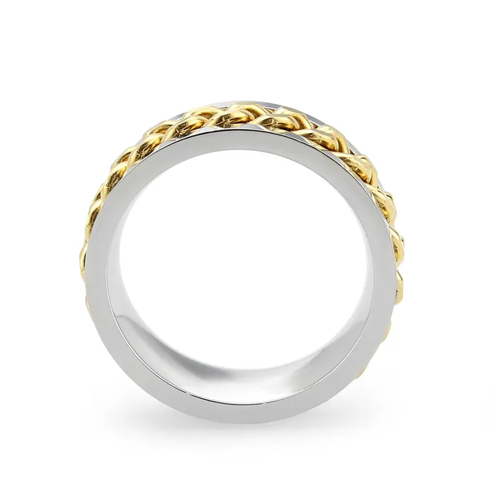 Rings Green CJ3915 Wholesale Mens Stainless Steel Two Tone IP Gold Chainlink Ring