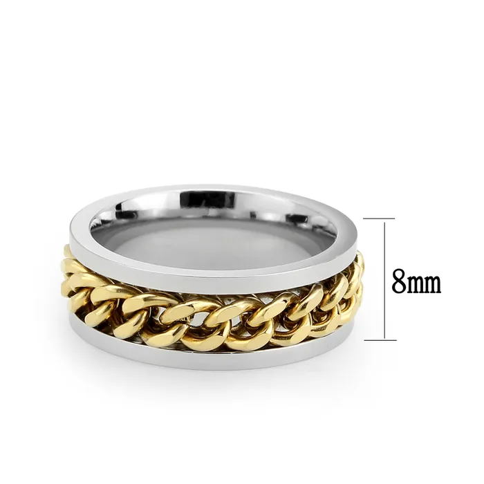 Rings Green CJ3915 Wholesale Mens Stainless Steel Two Tone IP Gold Chainlink Ring