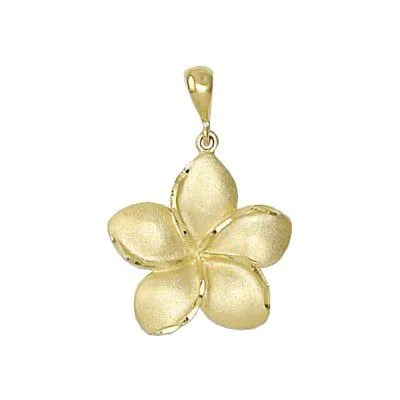 Rosa Marianas Necklaces 14KT Solid Yellow Gold Kirida 18mm Plumeria Pendant Rosa Marianas Necklaces 14KT Solid Yellow Gold Kirida 18mm Plumeria Pendant