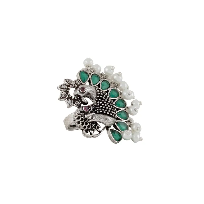 Teejh Akshya Pearl and Silver Oxidised Ring Teejh Rings Teejh Akshya Pearl and Silver Oxidised Ring Teejh Rings