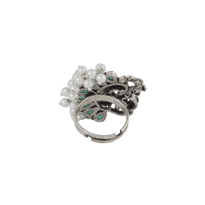 Teejh Akshya Pearl and Silver Oxidised Ring Teejh Rings Teejh Akshya Pearl and Silver Oxidised Ring Teejh Rings