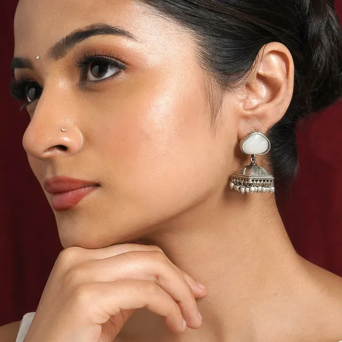 Teejh Karnavati Silver Oxidised White Earring Teejh Earrings