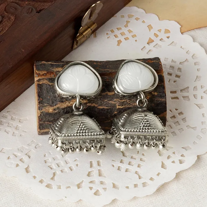 Teejh Karnavati Silver Oxidised White Earring Teejh Earrings