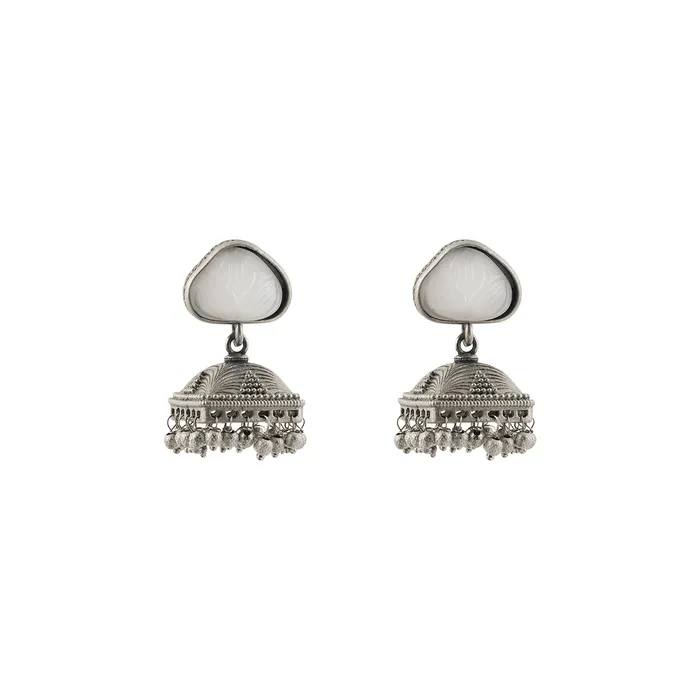 Teejh Karnavati Silver Oxidised White Earring Teejh Earrings
