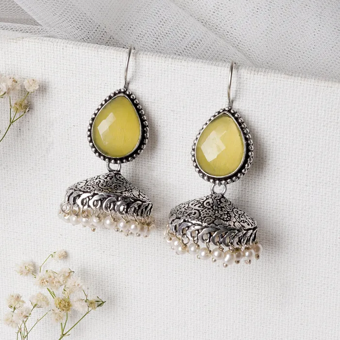 Teejh Sahasra Yellow Stone Silver Oxidised Earrings Teejh Earrings
