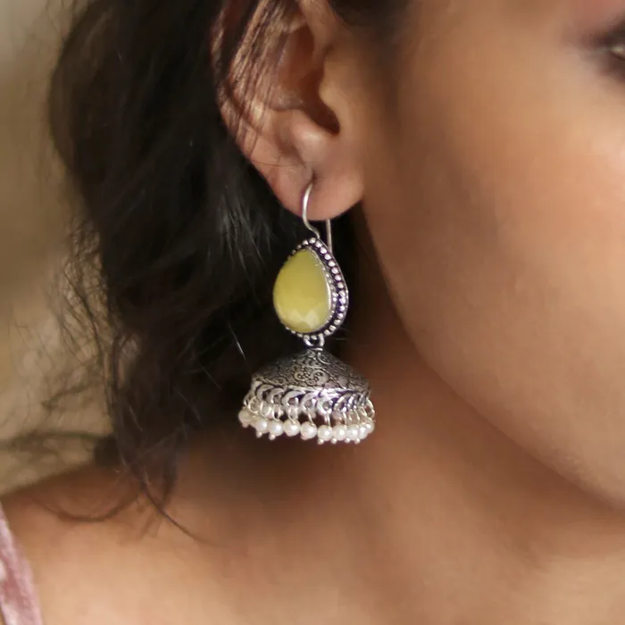 Teejh Sahasra Yellow Stone Silver Oxidised Earrings Teejh Earrings Teejh Sahasra Yellow Stone Silver Oxidised Earrings Teejh Earrings