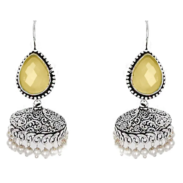 Teejh Sahasra Yellow Stone Silver Oxidised Earrings Teejh Earrings Teejh Sahasra Yellow Stone Silver Oxidised Earrings Teejh Earrings