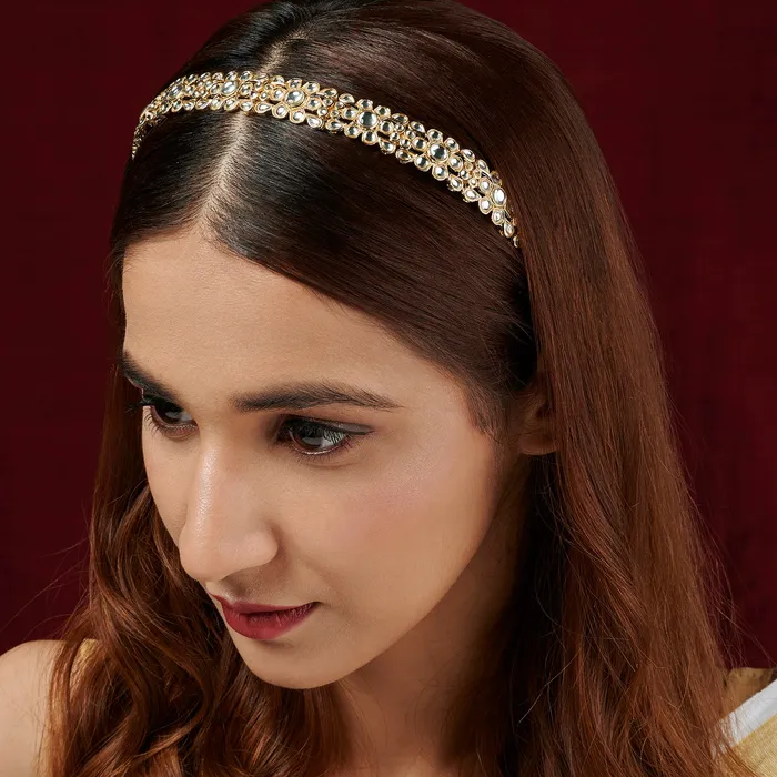 Teejh Teejh Jivika Gold White Stone Hairband Rings