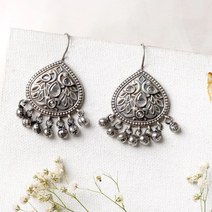 Teejh Teejh Vanya Silver Oxidised White Earrings Earrings