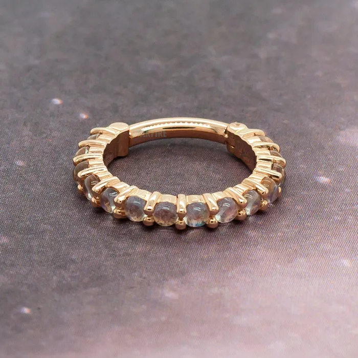 Telesto Cabochon Hinge Ring in Gold with Rainbow Moonstone Body Vision BVLA Rings