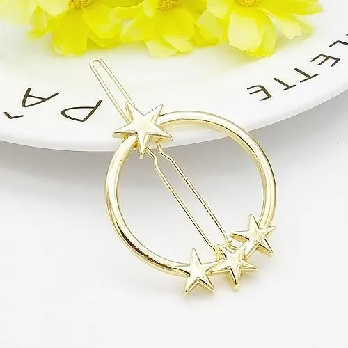 01 Necklaces H532 Gold Circle with Stars Hair Clip