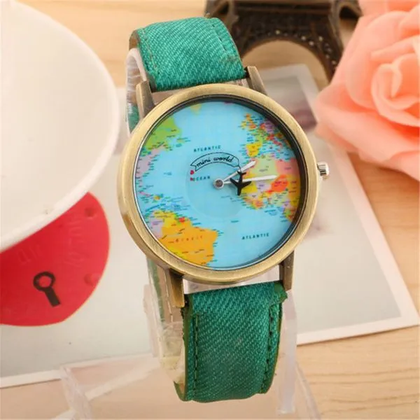 01 W107 Green Band Globe Collection Quartz Watch Rings