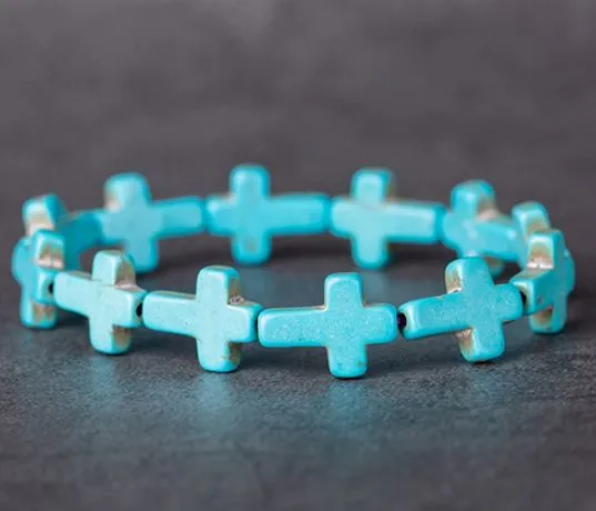 02 Bracelets B1259 Turquoise Cross Bead Bracelet