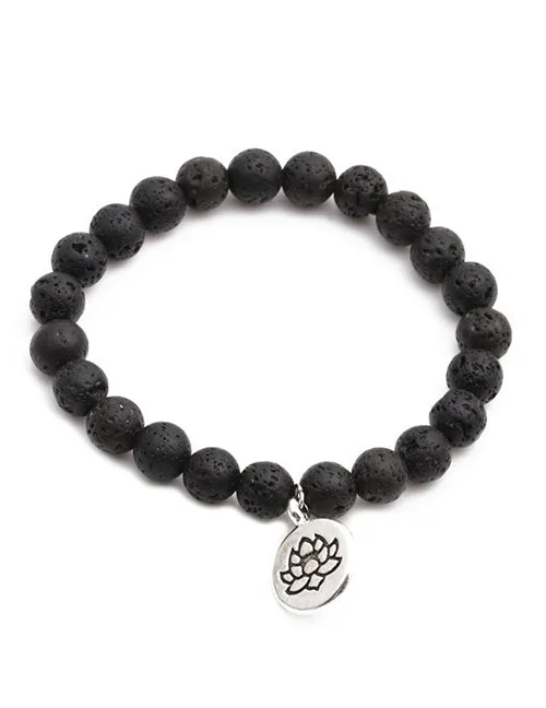 02 Bracelets B828 Black Lava Stone Lotus Bead Bracelet