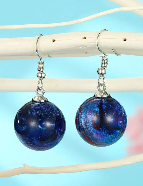 02 Earrings E1757 Silver Blue Galaxy Ball Earrings