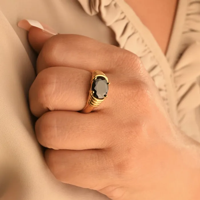 18K GoldFilled Black Zircon Ring Black Agate Ring For Women Noor Ring Jewelvers Rings 18K GoldFilled Black Zircon Ring Black Agate Ring For Women Noor Ring Jewelvers Rings