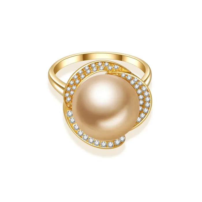 18K Solid Gold South Sea Golden Pearl Ring KR00091 Pearly Lustre Rings