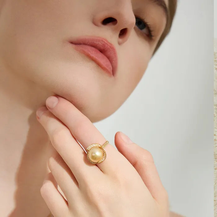 18K Solid Gold South Sea Golden Pearl Ring KR00091 Pearly Lustre Rings