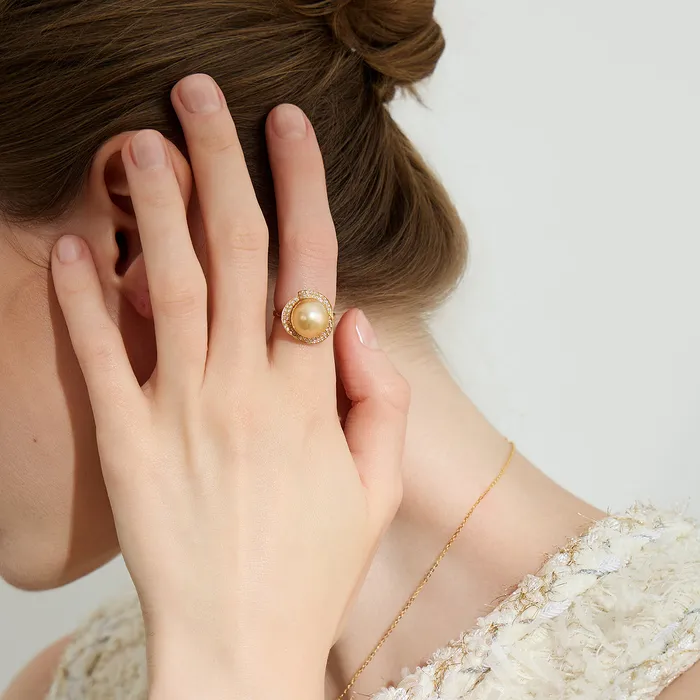 18K Solid Gold South Sea Golden Pearl Ring KR00091 Pearly Lustre Rings