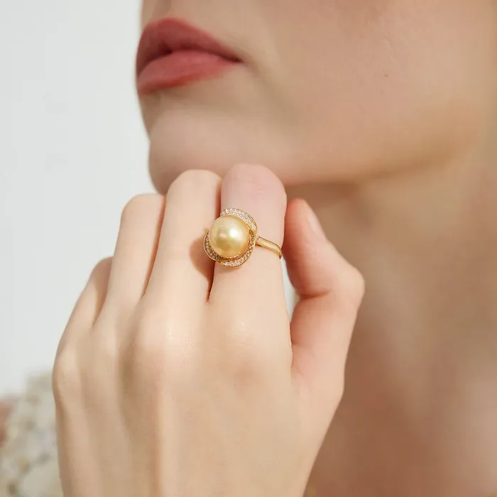 18K Solid Gold South Sea Golden Pearl Ring KR00091 Pearly Lustre Rings