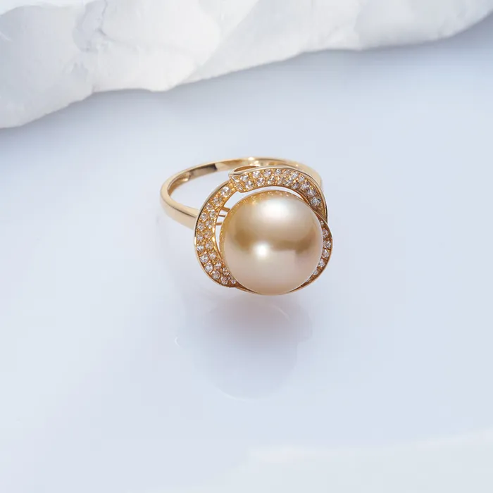 18K Solid Gold South Sea Golden Pearl Ring KR00091 Pearly Lustre Rings