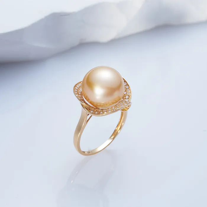 18K Solid Gold South Sea Golden Pearl Ring KR00091 Pearly Lustre Rings