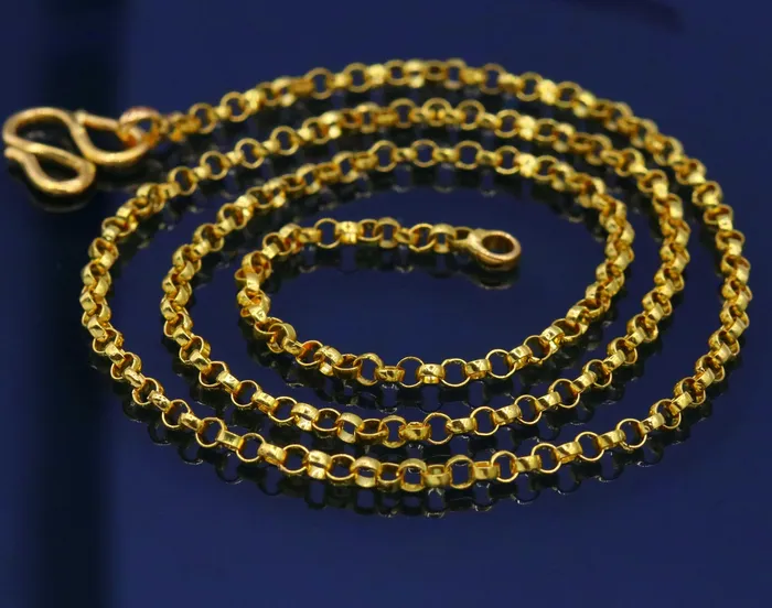 22kt yellow gold handmade certified solid rolo link chain necklace beautiful necklace gifting jewelry TRIBAL ORNAMENTS Necklaces 22kt yellow gold handmade certified solid rolo link chain necklace beautiful necklace gifting jewelry TRIBAL ORNAMENTS Necklaces