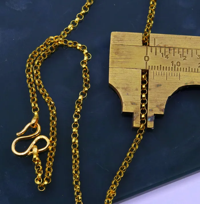 22kt yellow gold handmade certified solid rolo link chain necklace beautiful necklace gifting jewelry TRIBAL ORNAMENTS Necklaces