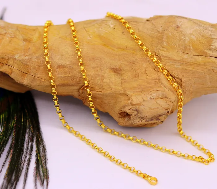 22kt yellow gold handmade certified solid rolo link chain necklace beautiful necklace gifting jewelry TRIBAL ORNAMENTS Necklaces