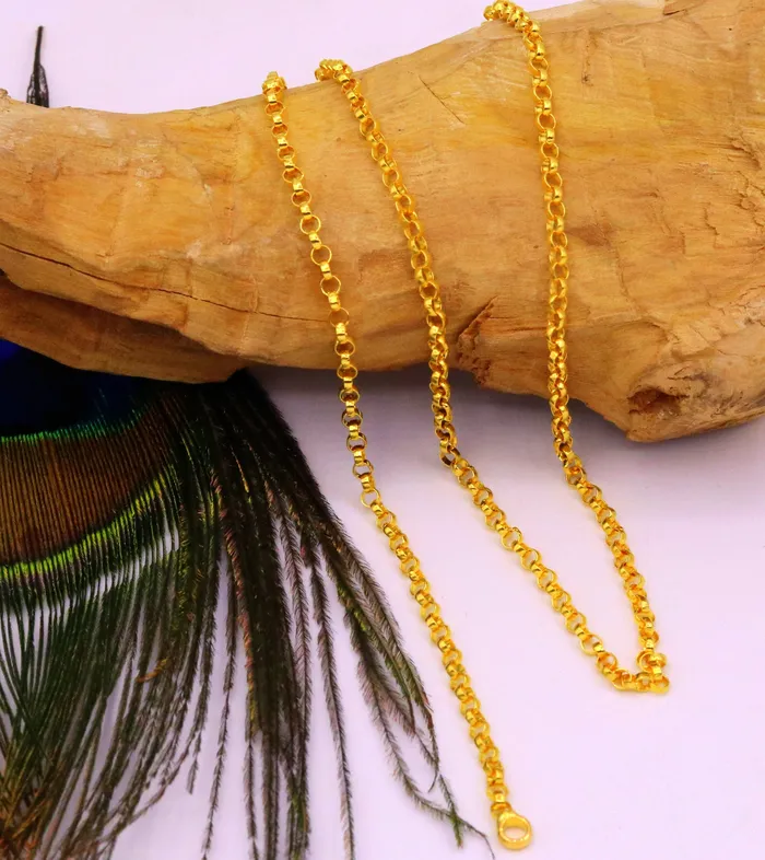 22kt yellow gold handmade certified solid rolo link chain necklace beautiful necklace gifting jewelry TRIBAL ORNAMENTS Necklaces