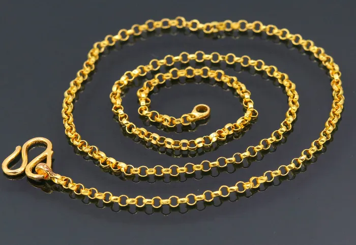 22kt yellow gold handmade certified solid rolo link chain necklace beautiful necklace gifting jewelry TRIBAL ORNAMENTS Necklaces