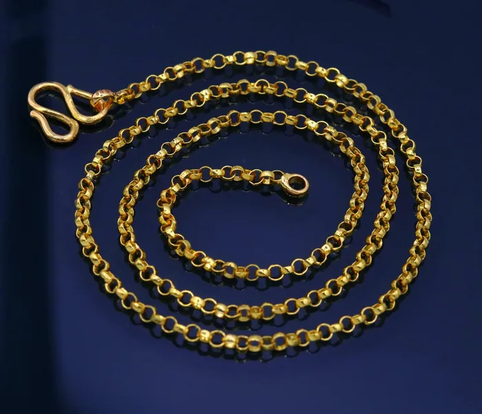 22kt yellow gold handmade certified solid rolo link chain necklace beautiful necklace gifting jewelry TRIBAL ORNAMENTS Necklaces