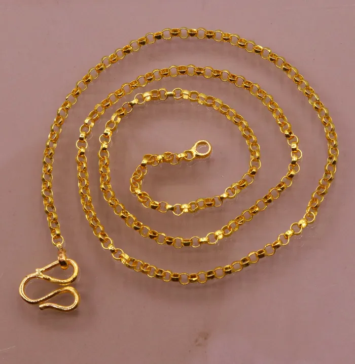 22kt yellow gold handmade certified solid rolo link chain necklace beautiful necklace gifting jewelry TRIBAL ORNAMENTS Necklaces