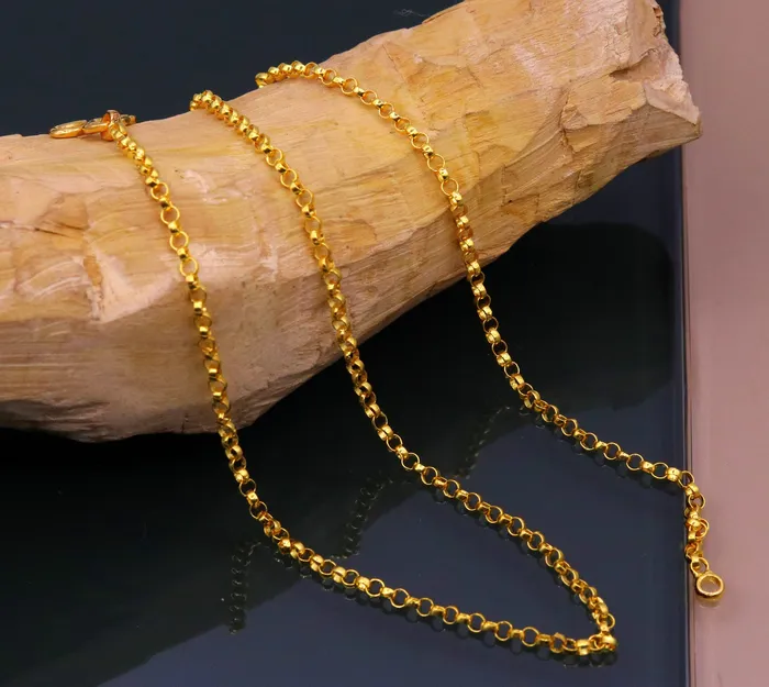 22kt yellow gold handmade certified solid rolo link chain necklace beautiful necklace gifting jewelry TRIBAL ORNAMENTS Necklaces