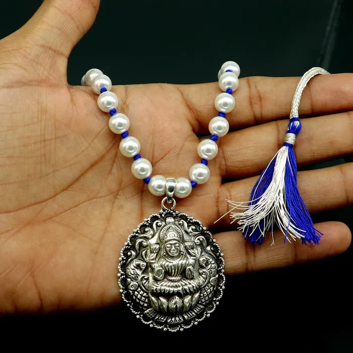 925 sterling silver handmade Goddess Laxmi design awesome pendant string with pearl tribal necklace wedding stylish brides gift set203 TRIBAL ORNAMENTS Necklaces