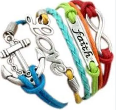 alice Bracelets AZ1246 Multi Color Faith Love Anchor Infinity Leather Layer Bracelet alice Bracelets AZ1246 Multi Color Faith Love Anchor Infinity Leather Layer Bracelet
