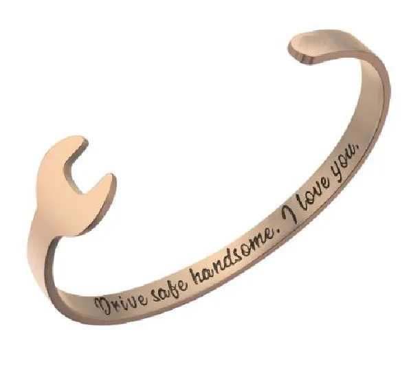 Bracelets alice B1161 Gold Drive Safe Handsome I Love You Wrench Cuff Bracelet