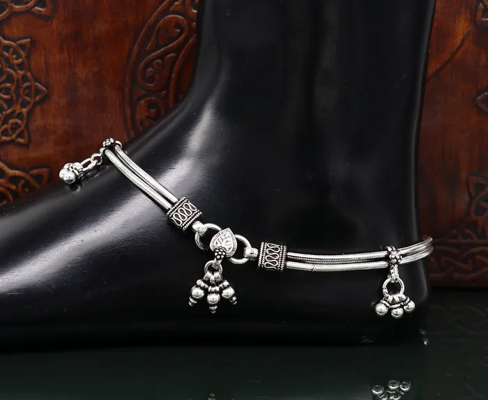 Bracelets TRIBAL ORNAMENTS 105 925 Sterling silver Vintage antique snake style handmade anklet ankle bracelet foot bracelet with hanging bells belly jewelry ank431 Bracelets TRIBAL ORNAMENTS 105 925 Sterling silver Vintage antique snake style handmade anklet ankle bracelet foot bracelet with hanging bells belly jewelry ank431