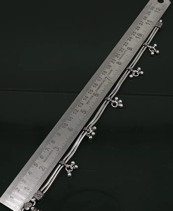 Bracelets TRIBAL ORNAMENTS 105 925 Sterling silver Vintage antique snake style handmade anklet ankle bracelet foot bracelet with hanging bells belly jewelry ank431