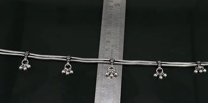 Bracelets TRIBAL ORNAMENTS 105 925 Sterling silver Vintage antique snake style handmade anklet ankle bracelet foot bracelet with hanging bells belly jewelry ank431