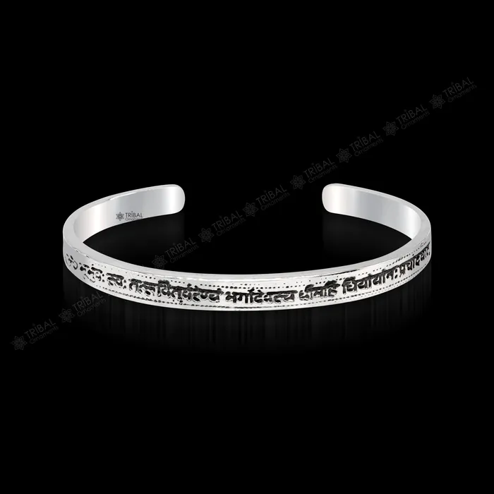 Bracelets TRIBAL ORNAMENTS Authentic 925 sterling silver customized Gayatri Mantra design cuff kada bracelet easy to adjust with your wrist unisex jewelry cuff41