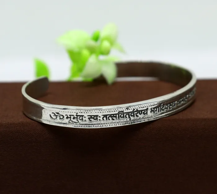 Bracelets TRIBAL ORNAMENTS Authentic 925 sterling silver customized Gayatri Mantra design cuff kada bracelet easy to adjust with your wrist unisex jewelry cuff41