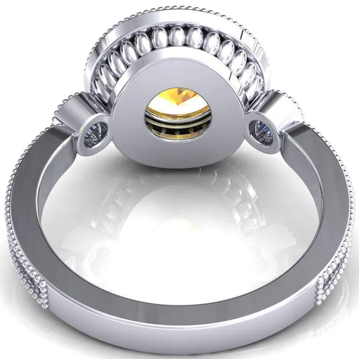 Brachium Round Yellow Sapphire Milgrain Halo 34 Eternity Accent Diamond Ring Fire Brilliance Rings
