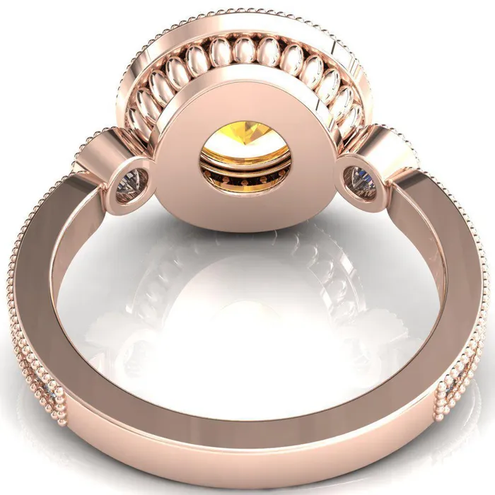 Brachium Round Yellow Sapphire Milgrain Halo 34 Eternity Accent Diamond Ring Fire Brilliance Rings