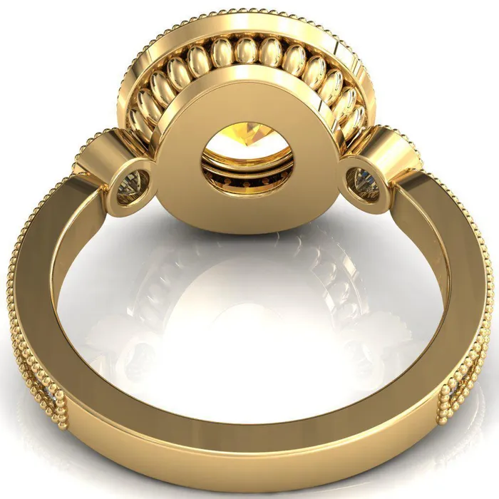 Brachium Round Yellow Sapphire Milgrain Halo 34 Eternity Accent Diamond Ring Fire Brilliance Rings
