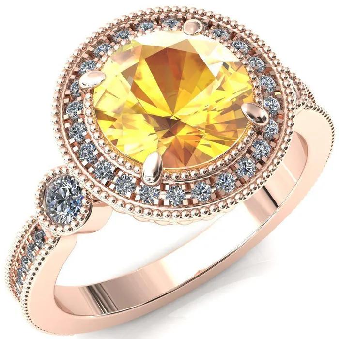 Brachium Round Yellow Sapphire Milgrain Halo 34 Eternity Accent Diamond Ring Fire Brilliance Rings